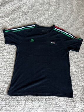 Adidas x Palace Black Tee with Green, White & Red Shoulder Stripes Sz Large